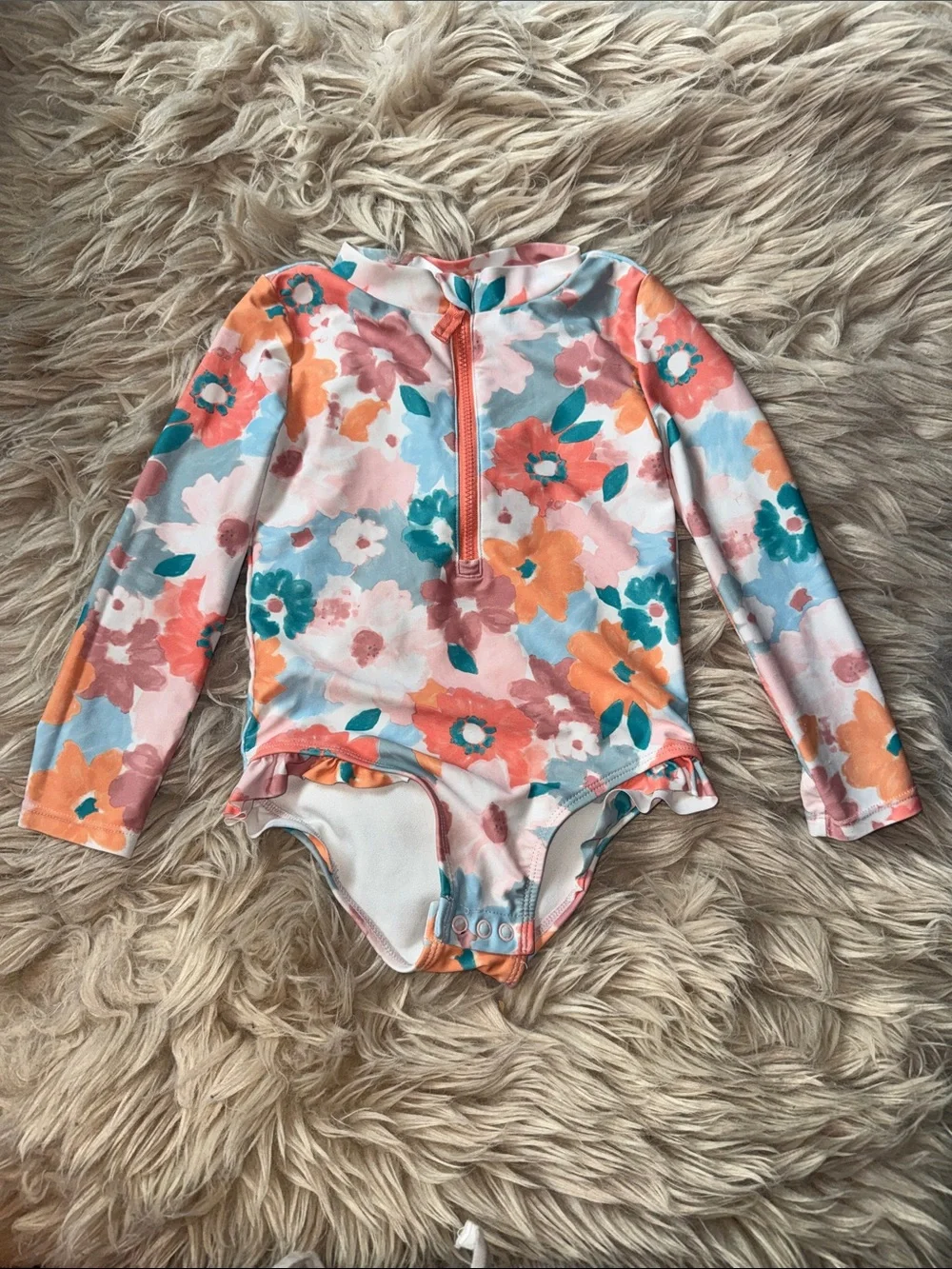 Carter's Long-Sleeve Floral One-Piece Swimsuit - Pink, Coral & Teal